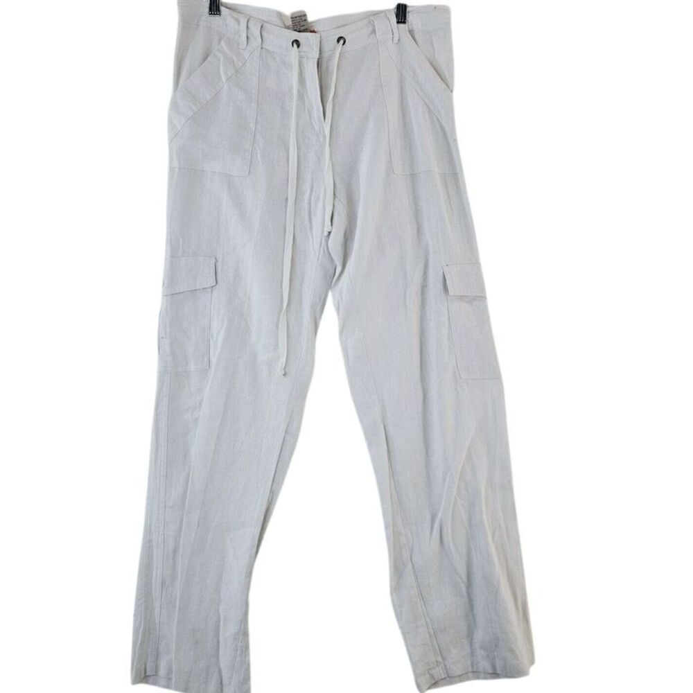 Body Central Linen Pants Womens XL White Straight Leg‎ Slash Pockets Lightweight